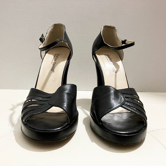 Charles David by Nathalie M Leather Black Strap Sandal Block Heels | Size 9B - Picture 4 of 8
